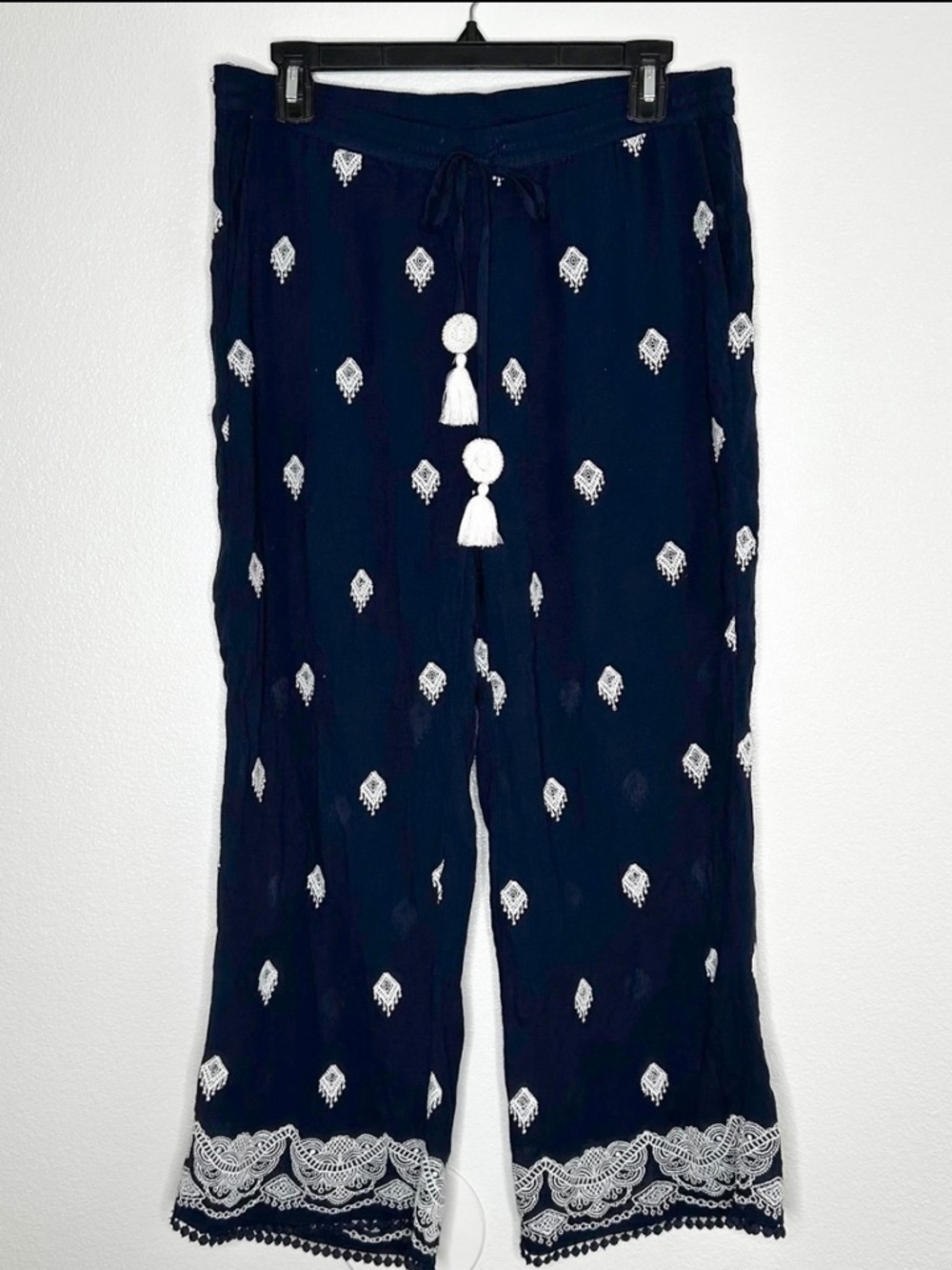 Sundance Womens Navy Blue Giselle Dream Embroidered Crop Pull-On Pants Size S